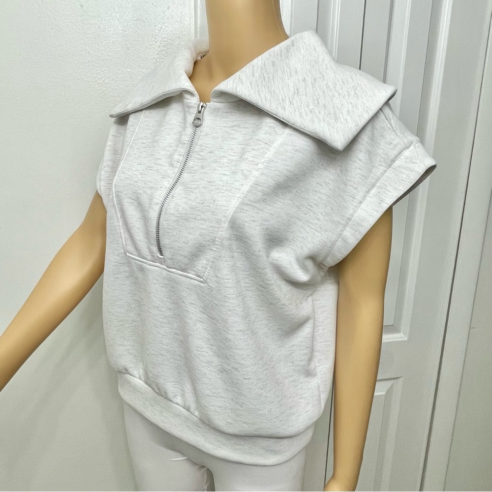 Yogalicious Light Gray/Ivory Sleeveless Half Zip-Up Sweatshirt Yoga Top size L - Picture 5 of 7